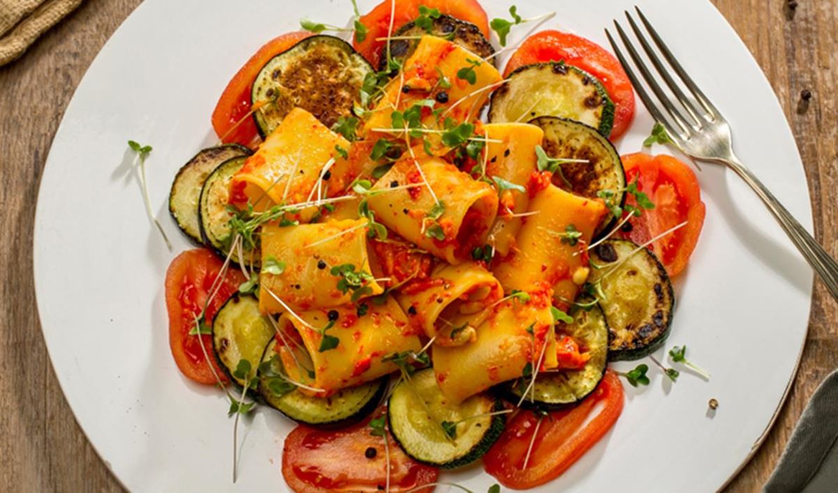 recipe image Penne Rigatte con Calabacín, berenjena y tomate