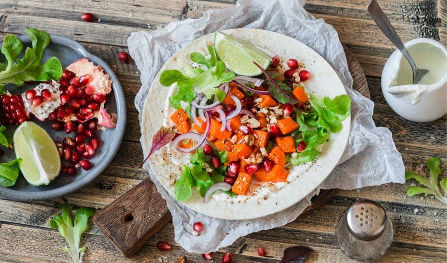 recipe image Zoete-aardappelwrap met yoghurtdressing