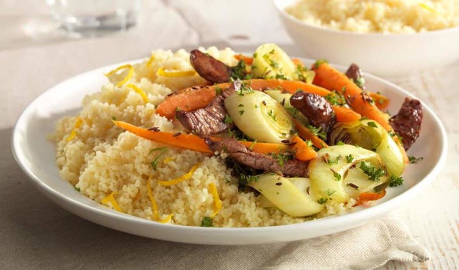 recipe image Couscous met prei, wortel en biefstuk