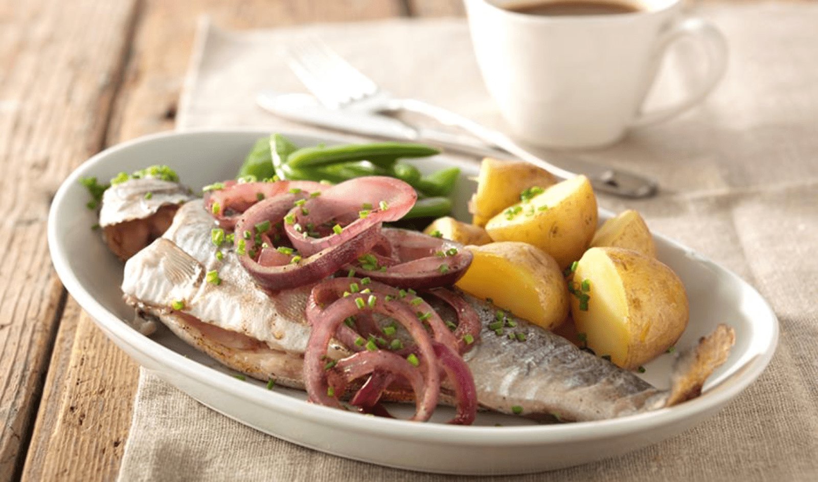 recipe image Forel uit de oven met aardappelen en peultjes