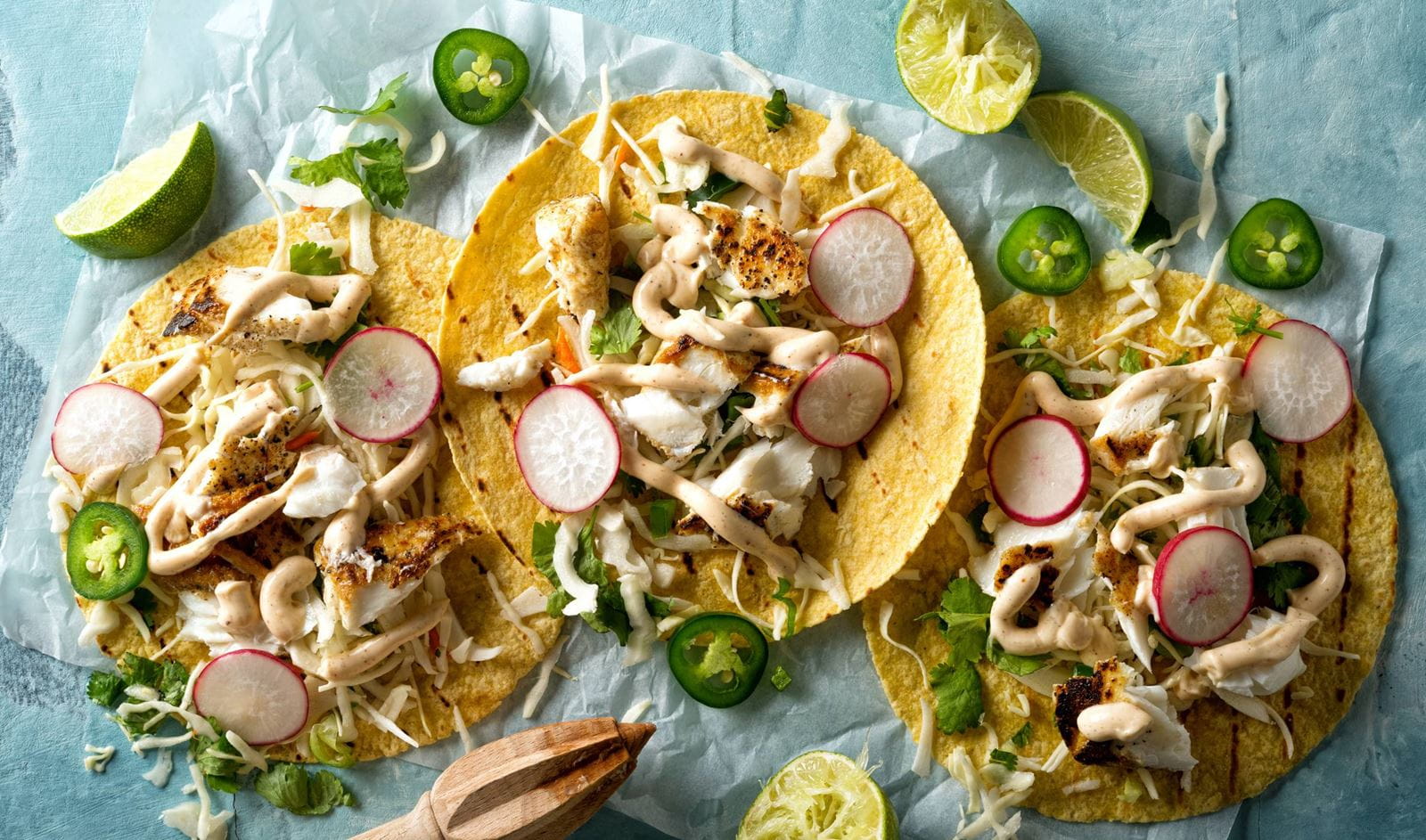 recipe image Taco's met gegrilde vis, paprika en radijsjes
