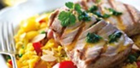 recipe image Bifes de Atum com arroz de açafrão